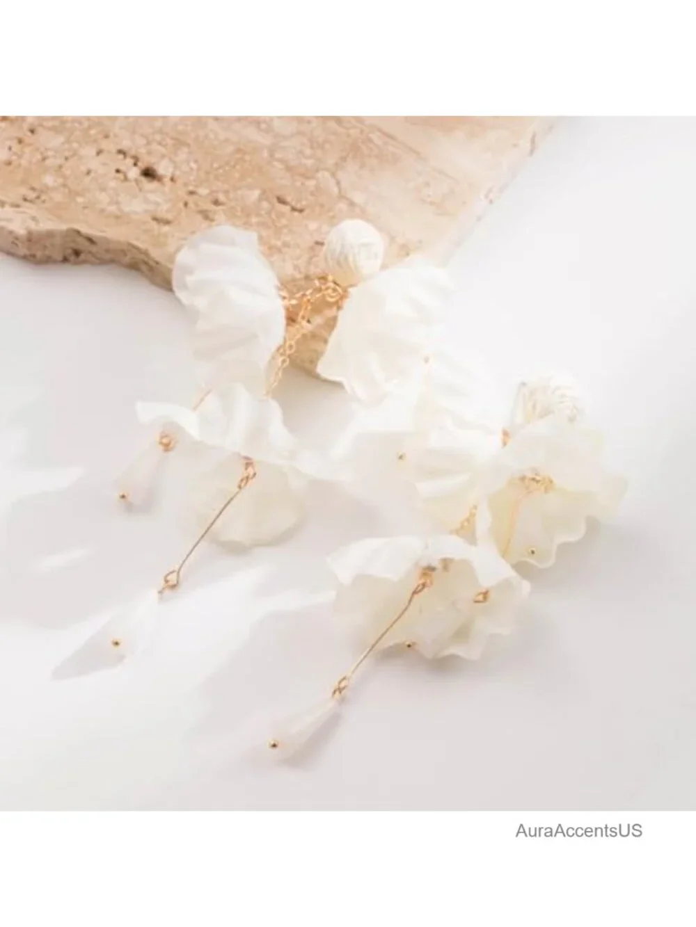 Chiffon Fabric Dangle Tassel Floral Drop Earrings For Women Bohemian Wedding